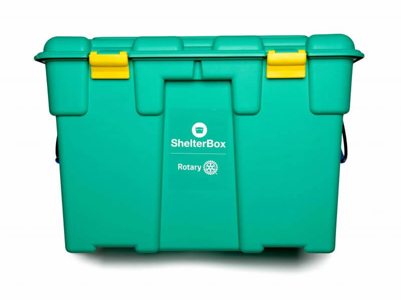 ShelterBox containing essential aid items and emergency shelter